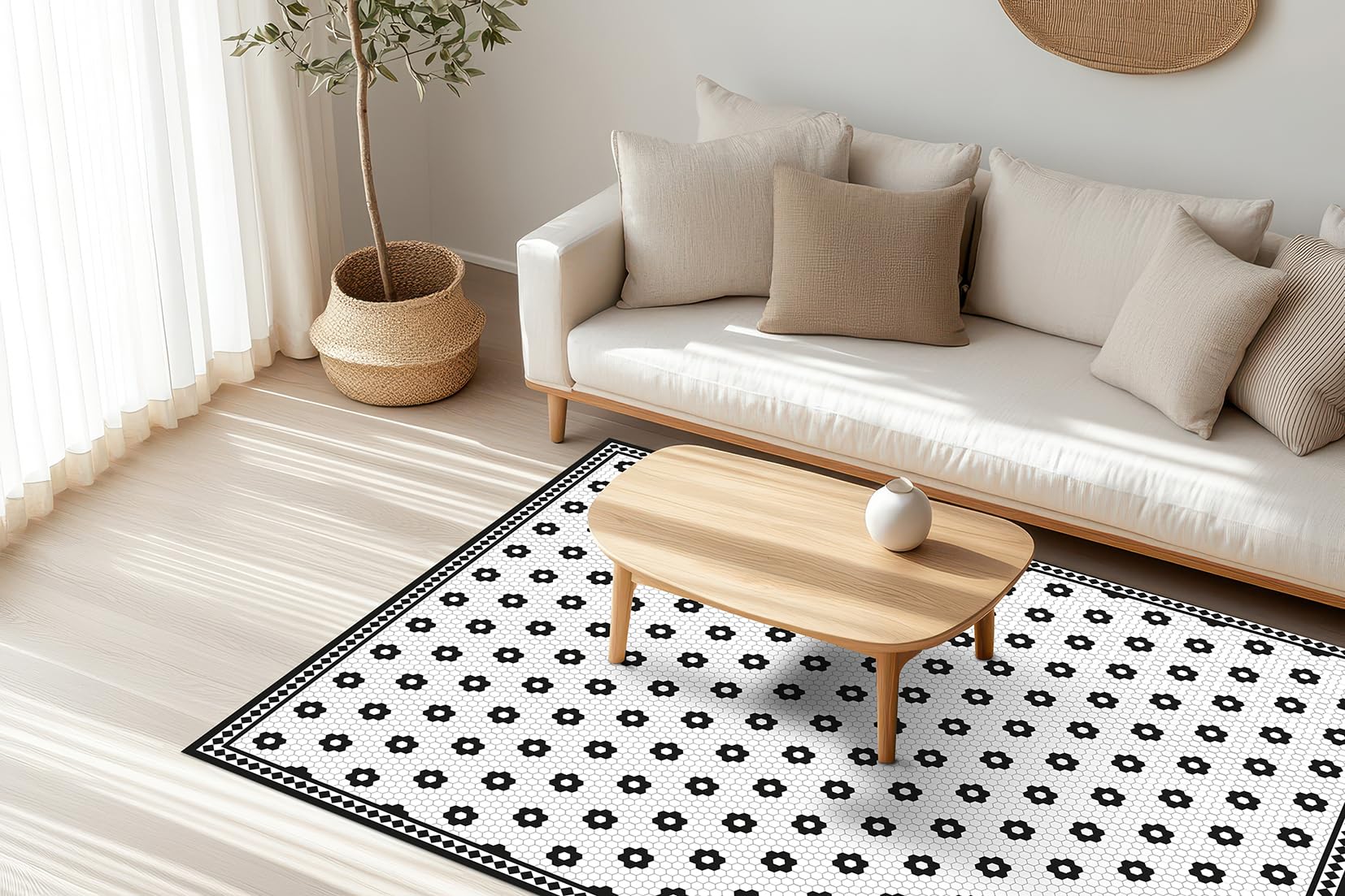 DobleUve Estudio Tapis Vinyle Rosetas Noir 50x100 | Tapis Cuisine Salon Antidérapant Antifongique Ignifuge | Tapis Enfants Bain PVC