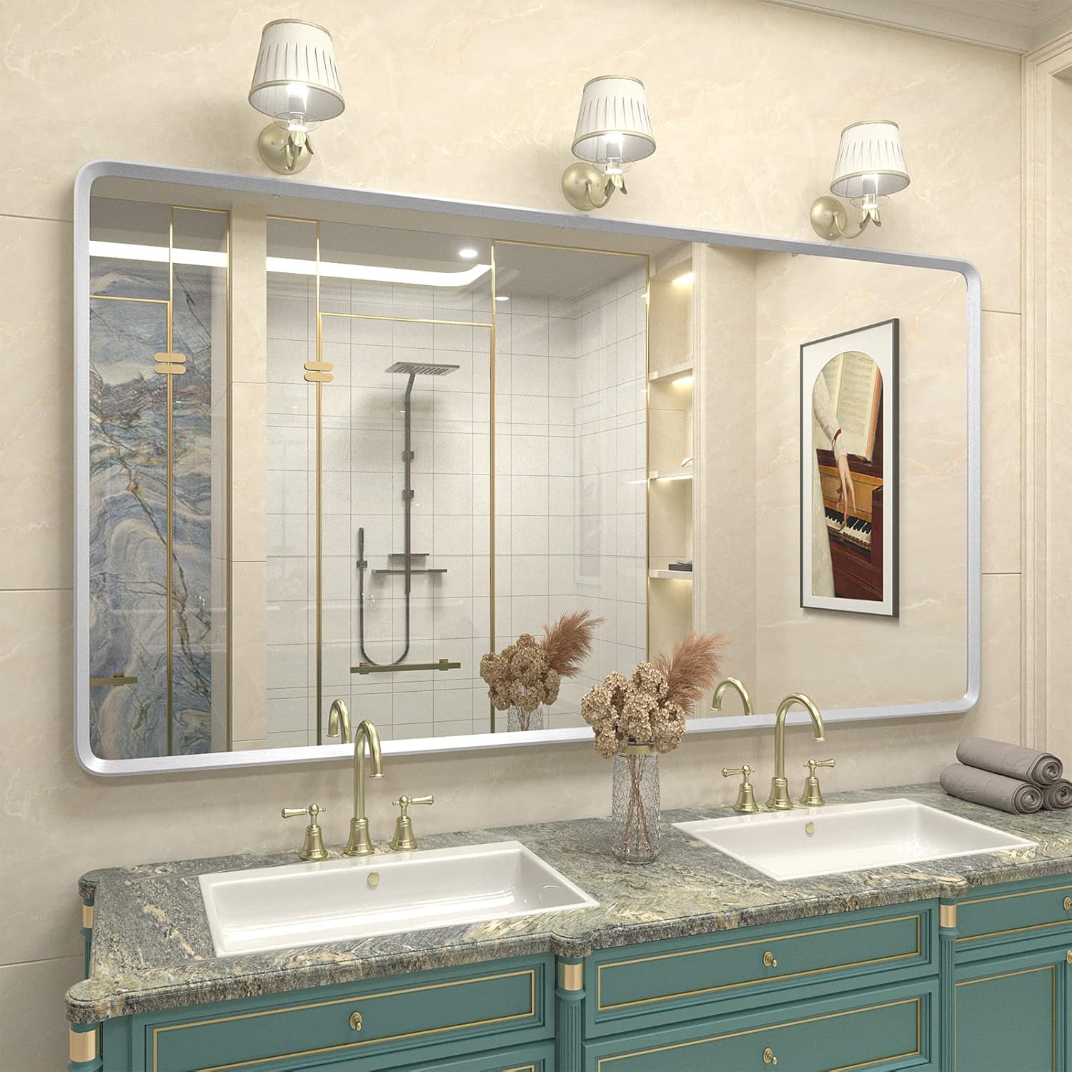 GOLOMO 55x30 Silver Bathroom Mirror, Brushed Silver Vanity