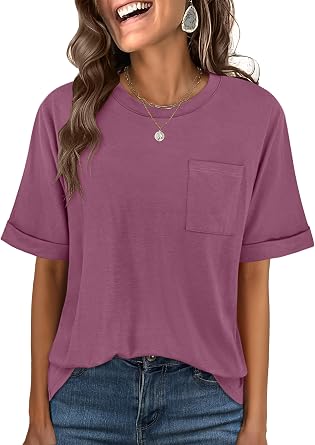 ANRABESS Women Oversized T Shirts Short Sleeve Summer Casual Loose Top Basic Tee with Pocket