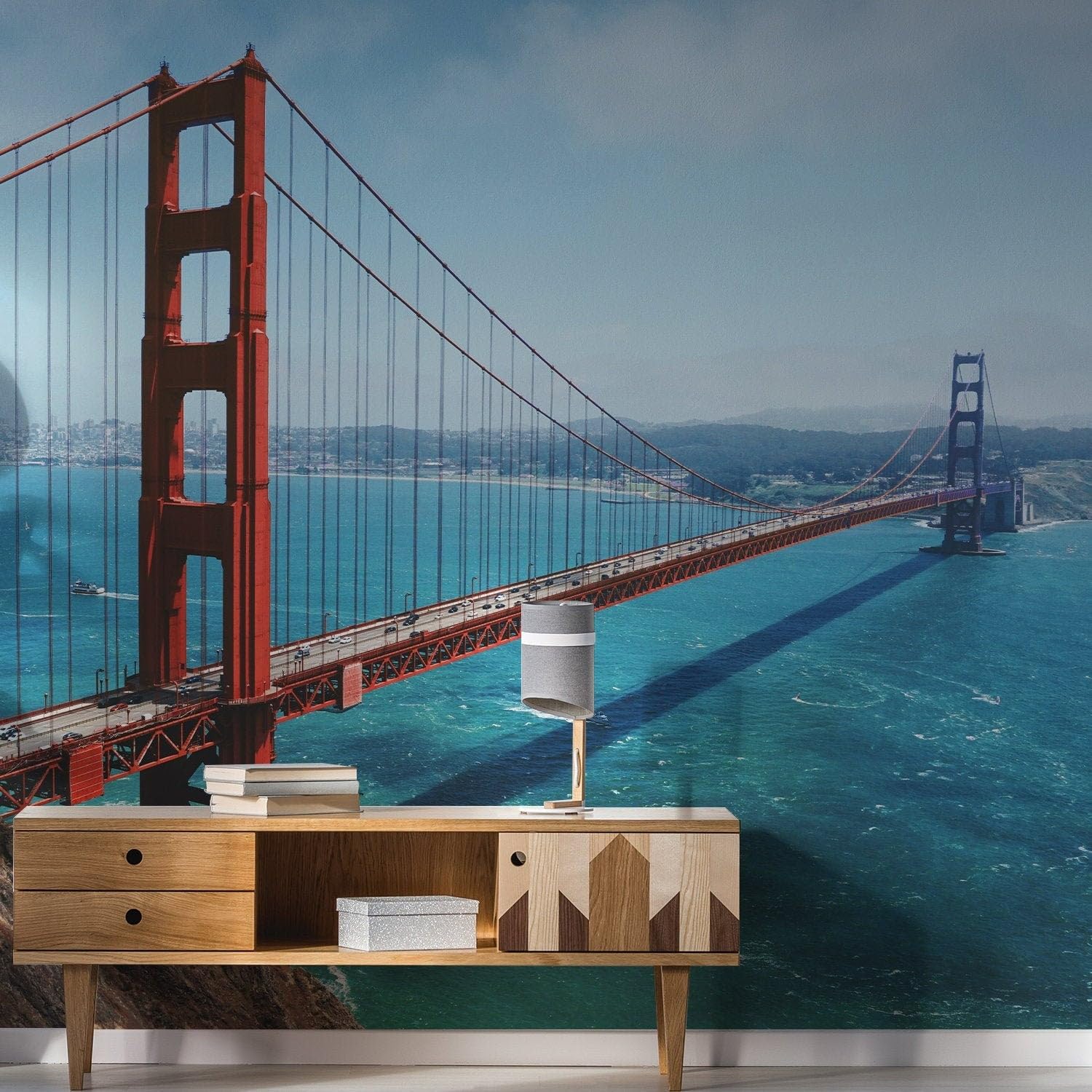 California Golden Gate Bridge Tapeta Naklejka - Okładka ścienna Art San Francisco Vinyl Print Naklejka do pokoju 584 x 335 cm