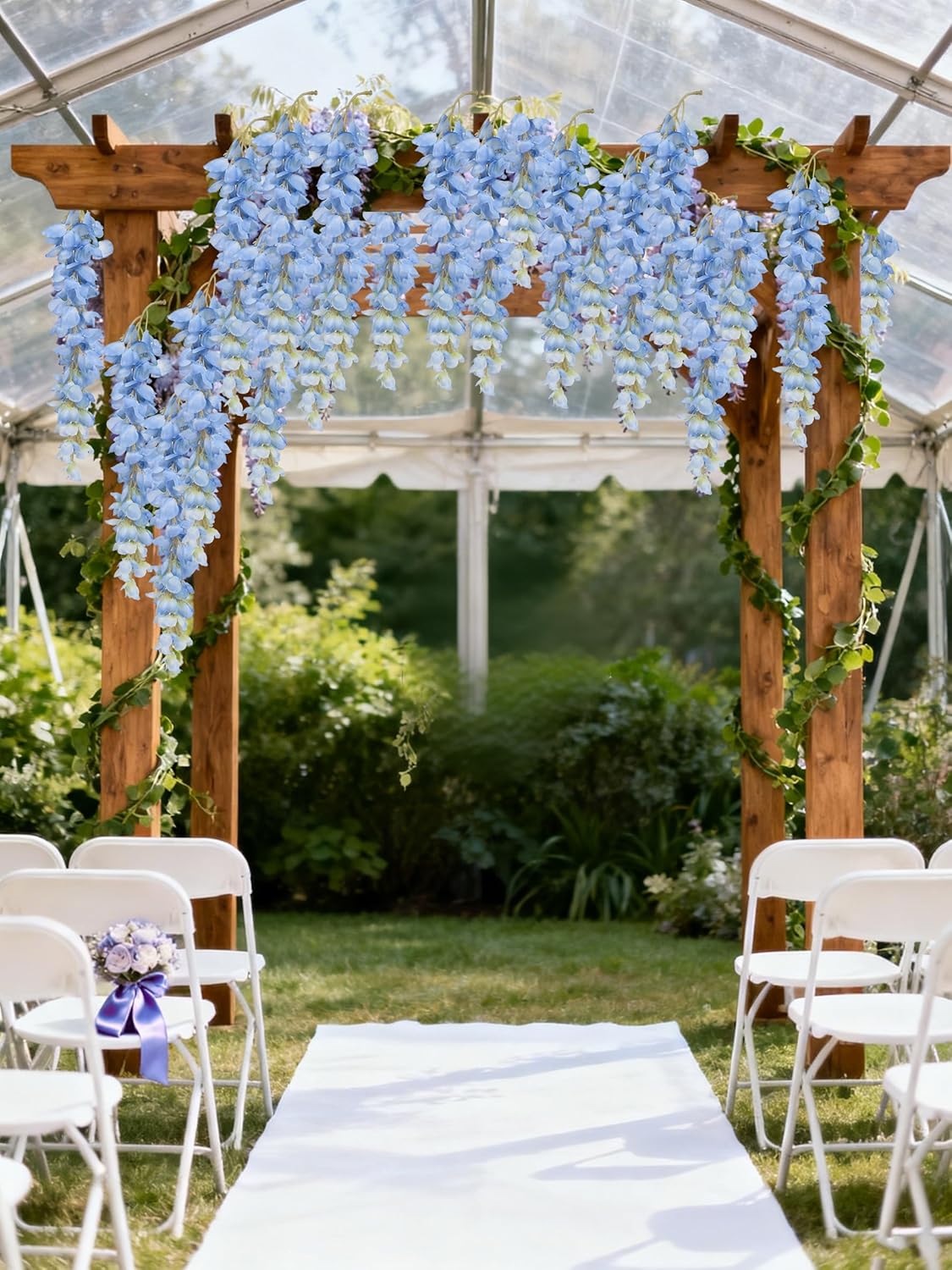 IPOPU 3.9FT Wisteria Artificial Flowers, 4PCS Wisteria Hanging Flowers, Silk Blue Flower with Long Stem for Tall Vase Filling Wedding Wall Backdrop Centerpieces Home Decoration (Blue)