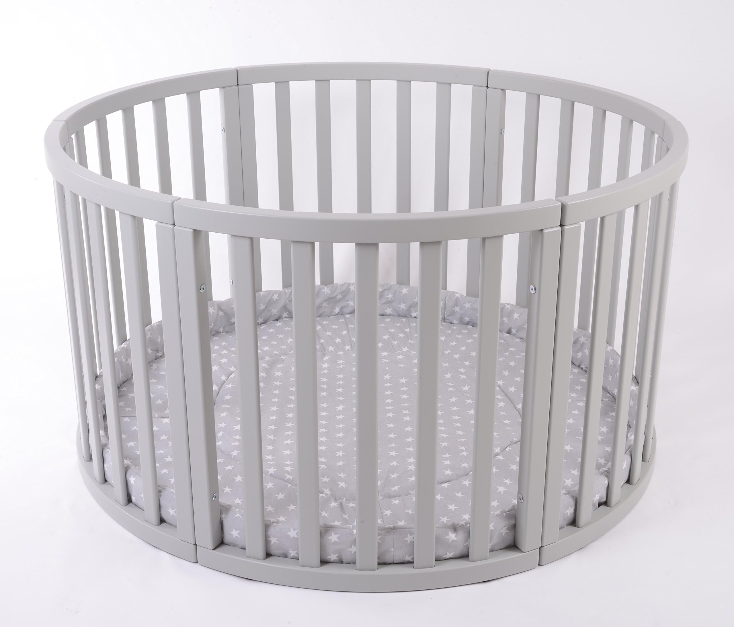 Very Large Wooden Round PLAYPEN Atlas Quattro with Play-mat in Grey with White Stars by MJmark Sale Sale