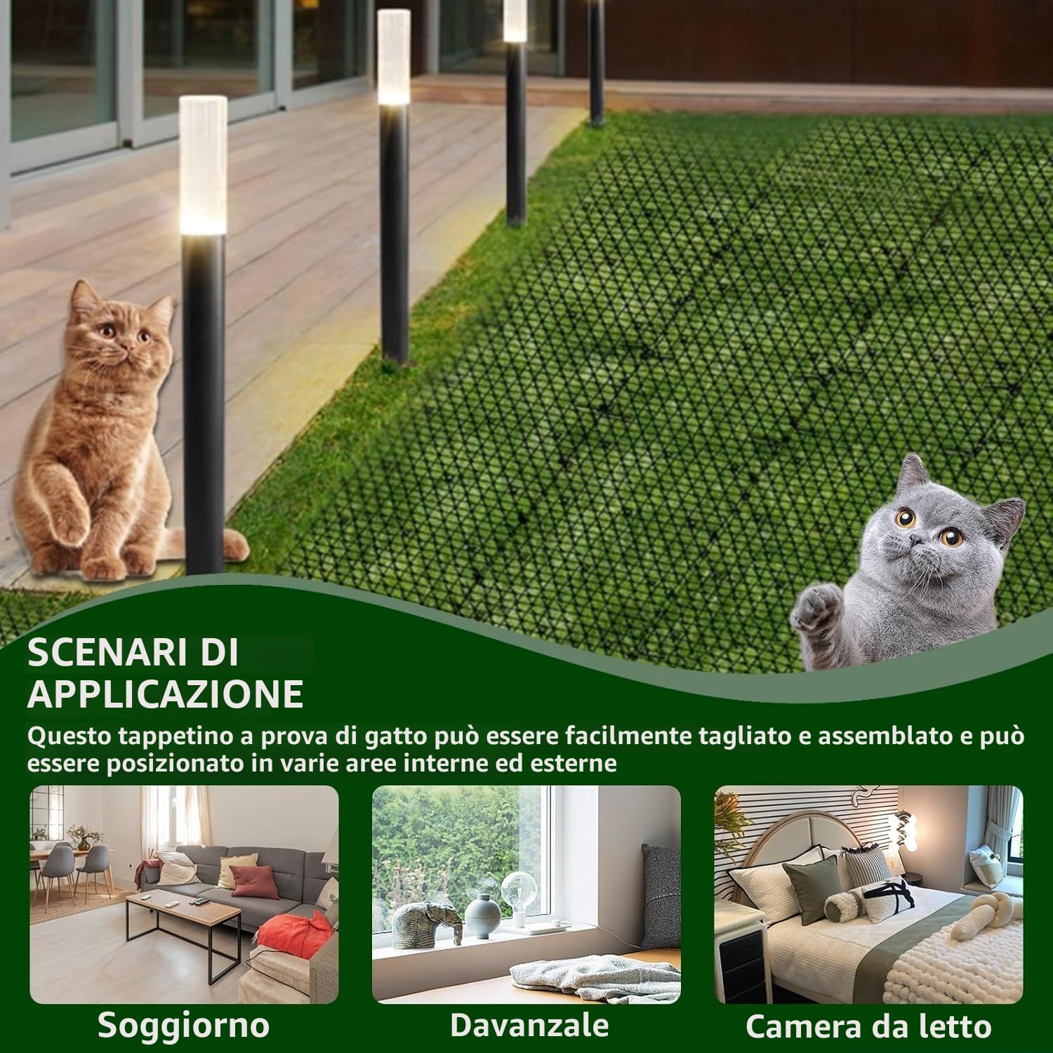 AKOLAFE Tappetino per gatti con 8 picchetti in metallo per esterni, 400 x 30 cm, anti punte, repellente per gatti, cani, volpi, deterrenti per scavare cani da giardino, gatti, volpi