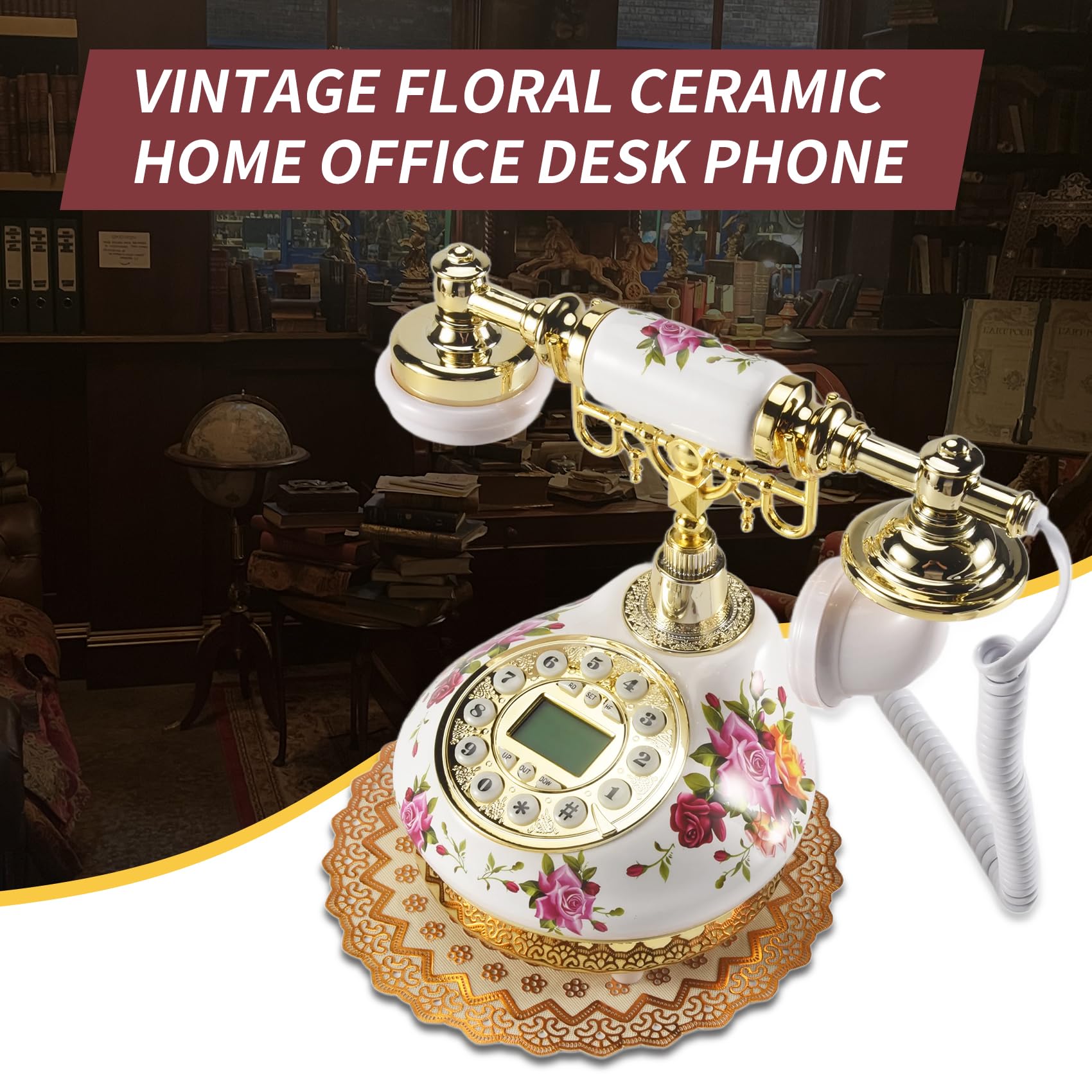 Telephone Fixe en Ceramique Retro Antique avec Repondeur Combine