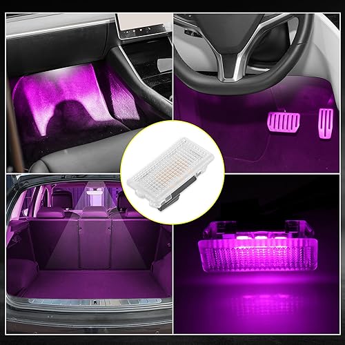 Miniatura 5 de X AUTOHAUX 4 luces LED para Tesla modelo 3YSX luces moradas para interior del coche, luces LED rosas y moradas para el espacio de los pies, puerta,