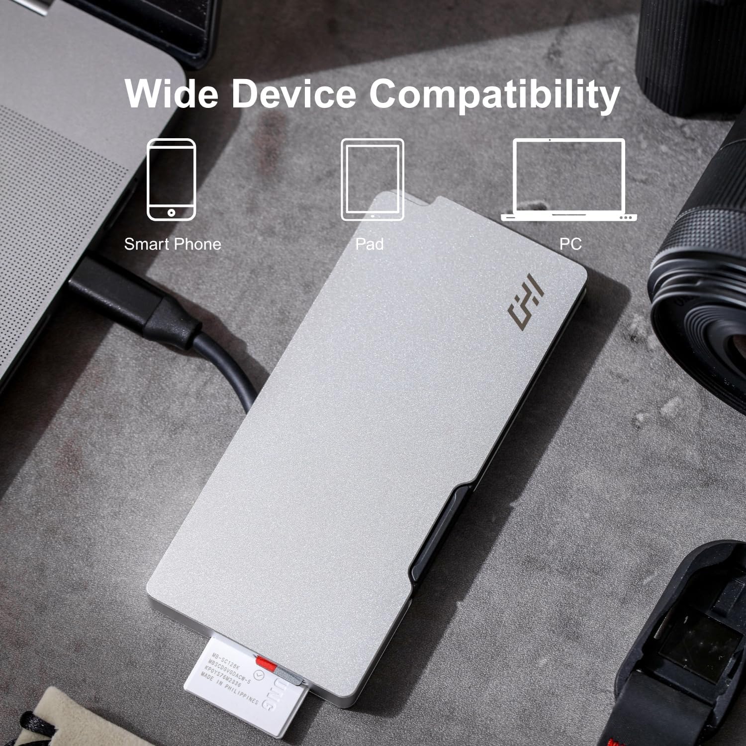 CHI Ranger Air High Speed SD Card Reader & Storage Case Holder for SD/TF/Micro SD Cards - Aluminum Dual Reader with USB-C 3.2, Type-C UHS-II for Smartphone, Computer, Pad, Drone and Actions Cameras