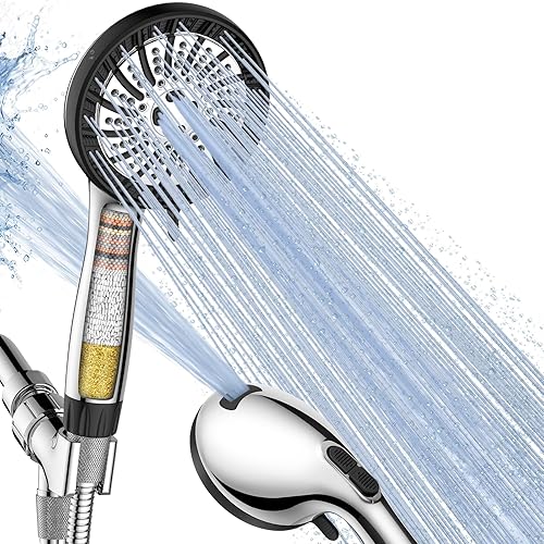Filtered Shower Head with Handheld, High Pressure 8 Spray Showerhead with Filters & Upgraded Detachable Shower Head, Water Softener Filters Beads
