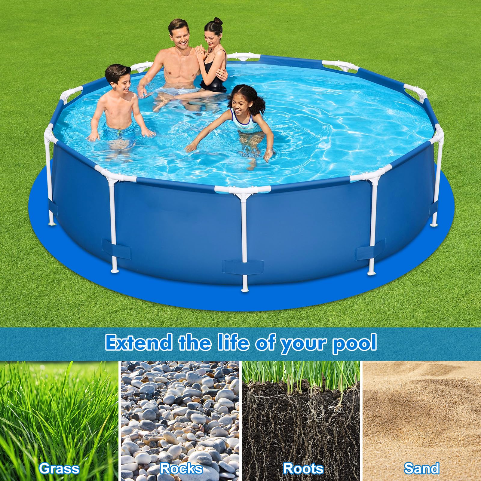 Runde Poolunterlage Pool Bodenplane für oberirdische Schwimmbecken, Schutzmatten Bodenschutzplane, Frame Pool Unterlage für Swimmingpool mit aufblasbarem Rand aufstellpool (Rund-3.7 Meter)