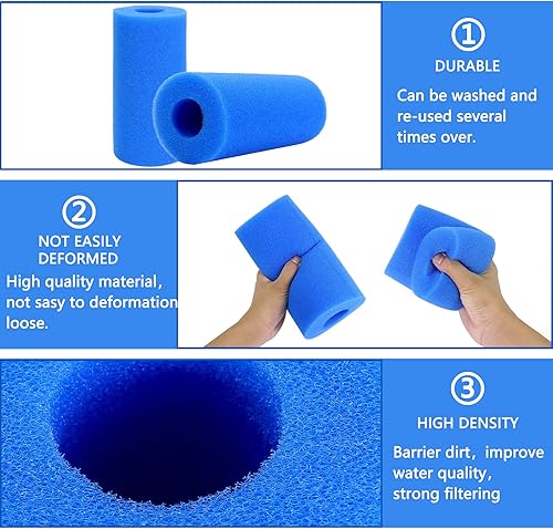 Miniatura 4 de Bangogo Paquete de 6 cartuchos de esponja de filtro de piscina para bomba de piscina tipo A, filtro de espuma, limpiador de piscina, reutilizable,