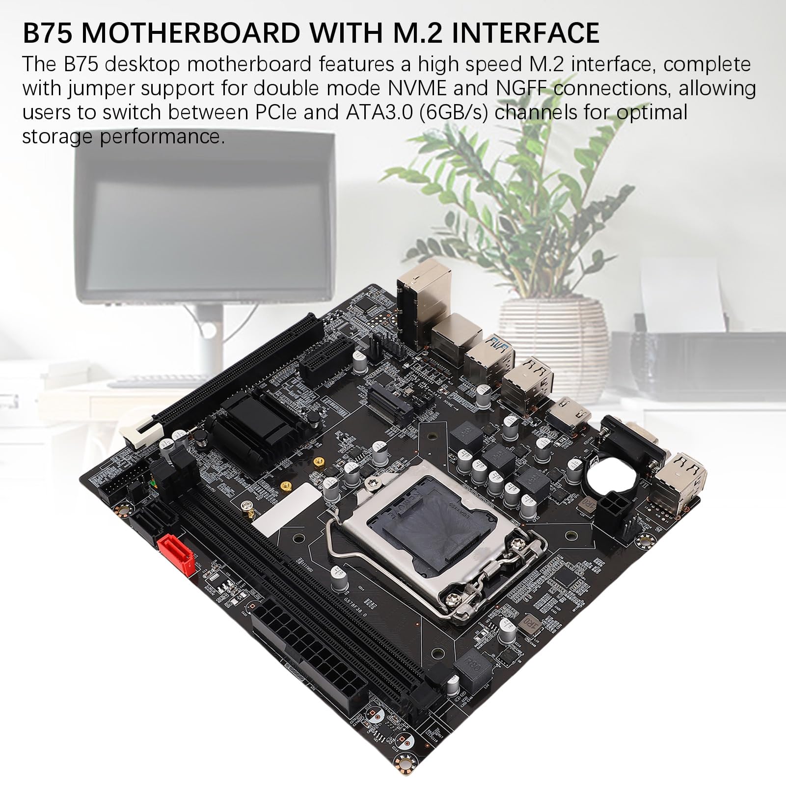 Lazmin112 Scheda Madre per Computer B75, Scheda Madre da Gioco LGA 1155 DDR3 da 16 GB con M.2 NVME NGFF ATA3.0 PCI E per Core I3 I5 I7 E3 V2 Pentium G Series