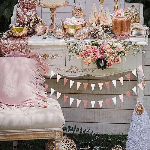 Miniatura 7 de Decoraciones de fiesta de oro rosa, guirnalda de papel para despedida de soltera, compromiso, boda, fiesta de cumpleaños, banderines de 2 pies, oro