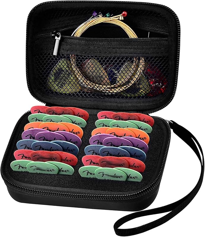 70+ Guitar Pick Holder Case for Fender/for DUNLOP/for D'Addario Acoustic | Picks Organizer for Capo, String Winder, Bridge Pins, Accessory Kit for Guitarists/Rehearsals/Gigs/Travel, Case Only, Black