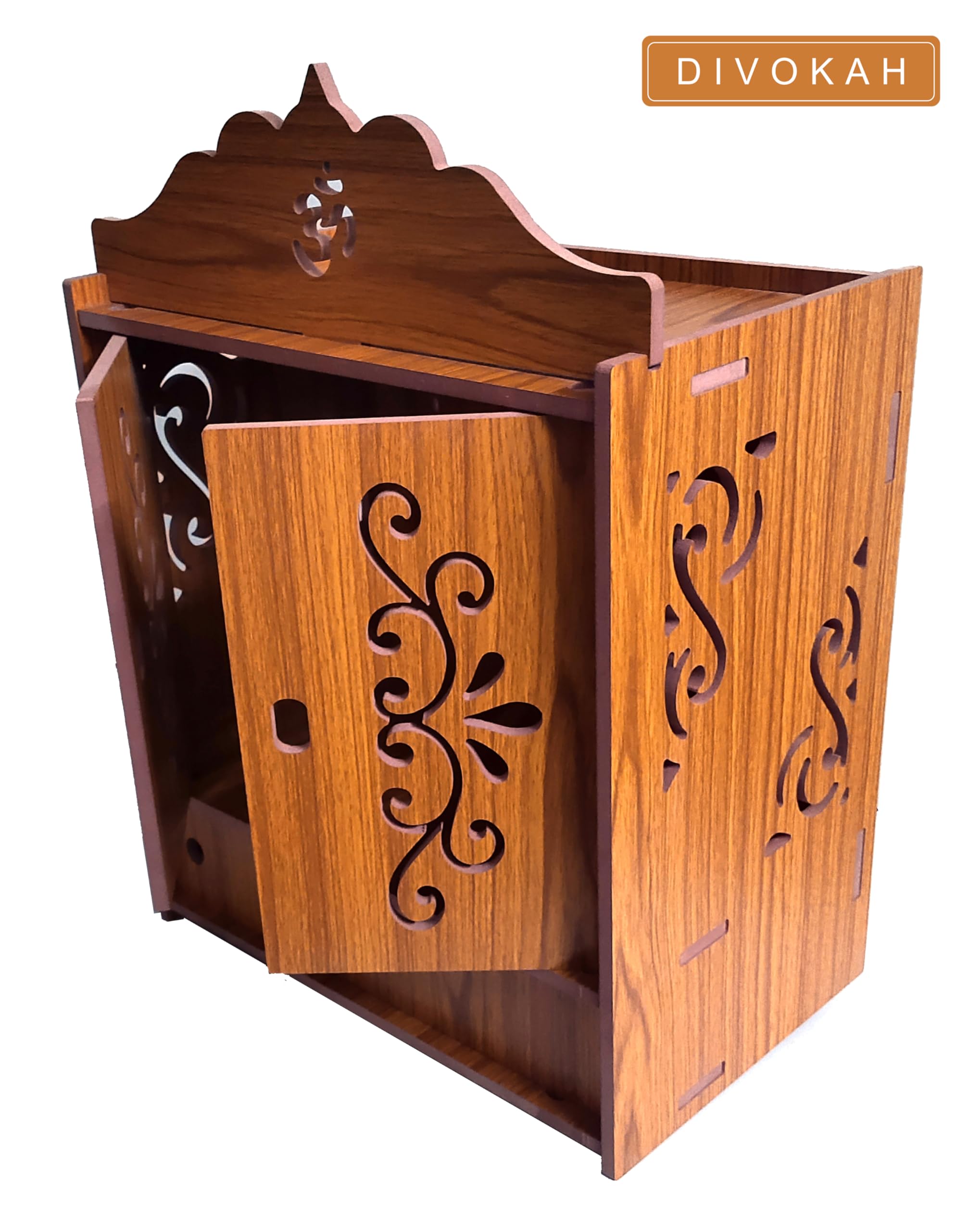 DIVOKAH Beautiful Wooden Pooja Mandir for Home/Temple for Home and Office/Puja Mandir/Puja Stand/Pooja Mandapam (8 Mm Plywood Thickness) (2DOR WDN Lotus) 3