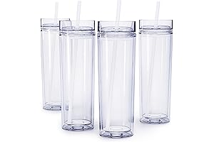Maars Drinkware 16 oz. Clear Skinny Insulated Double Wall Acrylic Tumblers with...