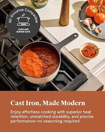 Caraway 1.8 qt Enameled Cast Iron Sauce Pan with Lid Cast Iron Pot for Sauces, Grains & Reductions Safe For Stovetop & Oven Durable, Non-Toxic & Easy to Clean Midnight Blue