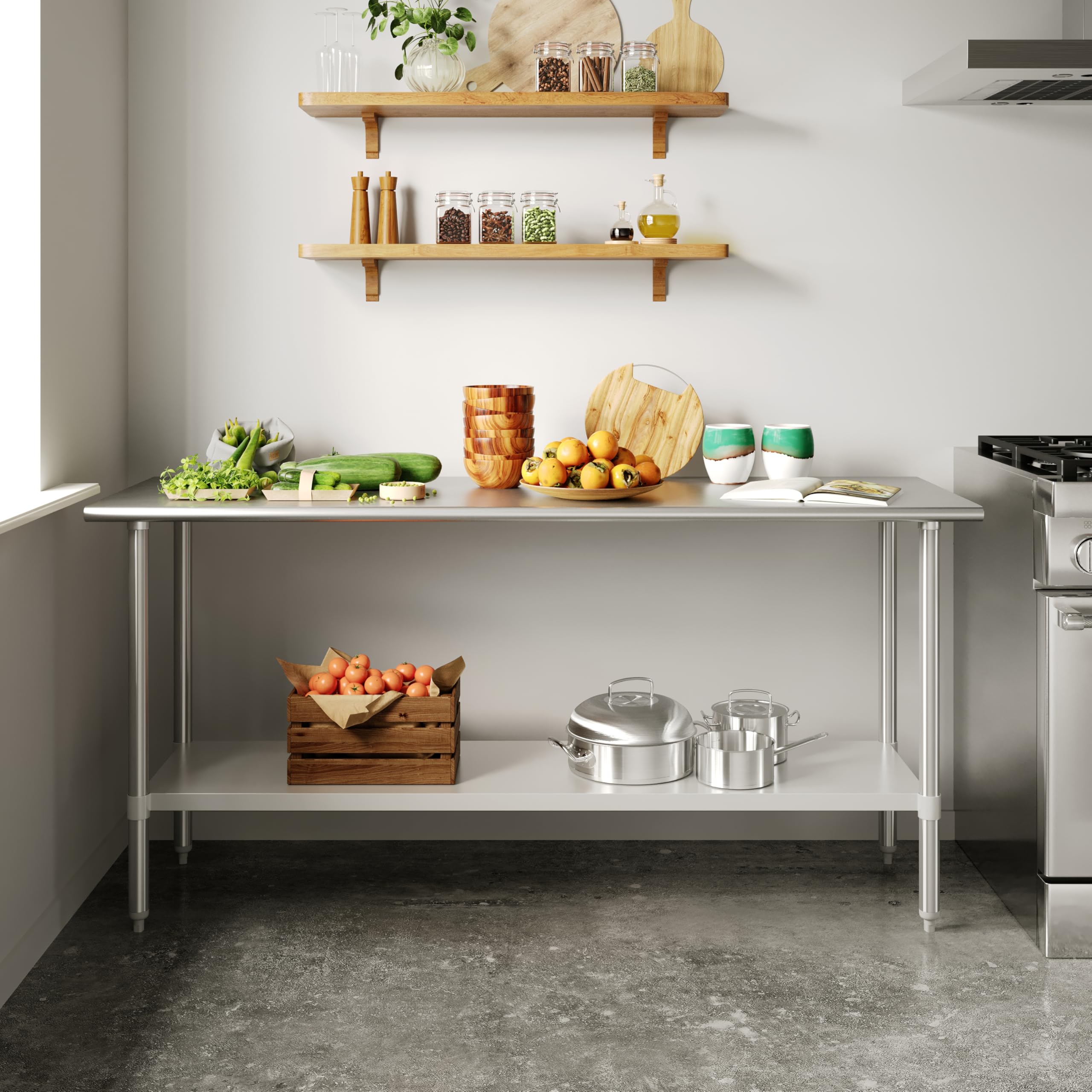 Flash Furniture Reese NSF Certified Stainless Steel Kitchen Prep and Work Table, Commercial Work Table with Storage, 72