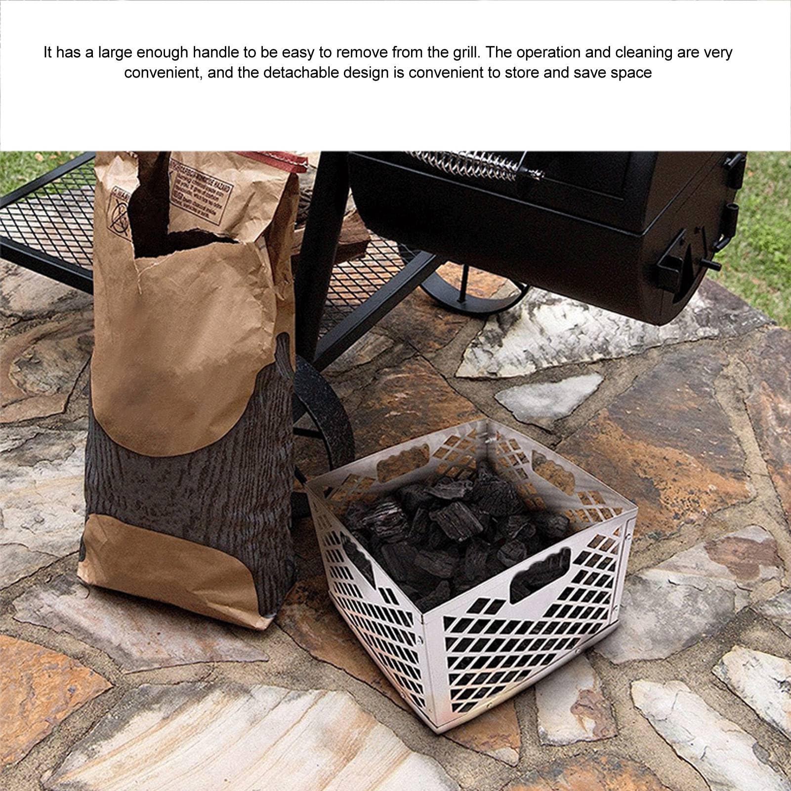 Pssopp Cesta para Fuego de Carbón en Trozos, Soporte Portátil Resistente para Parrilla de Barbacoa de Carbón de Acero Inoxidable para Carbón en Trozos de Barbacoa