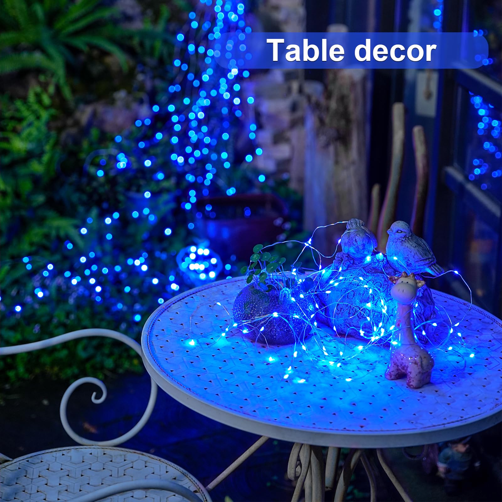 JMEXSUSS Paquete de 8 50 luces LED azules de hadas que funcionan con pilas, decoraciones de Halloween y Navidad
