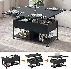 Lift Top Coffee Table ,4 in 1 Multi-Function Coffee Table with Hidden Compartment ,Modern Lift Tabletop Dining Table for Living Room Reception/Home Office, Black