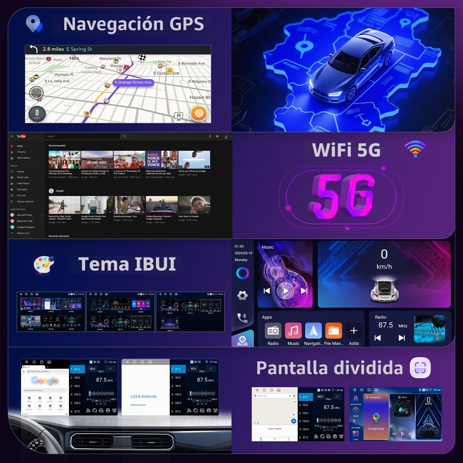 4+64GB 9" Pantalla Radio para Renault Dacia SANDERO II B52 2012-2019 | Wireless Carplay Android Auto, 9" IPS Touch Screen Android Radio Coche con Bluetooth 5.0/GPS/Cámara de Marcha Atrás/FM/WiFi