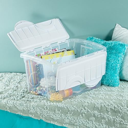 Miniatura 4 de Sterilite Caja de almacenamiento con tapa con bisagras de 48 cuartos de galón, contenedor apilable con tapa, contenedor de plástico para organizar