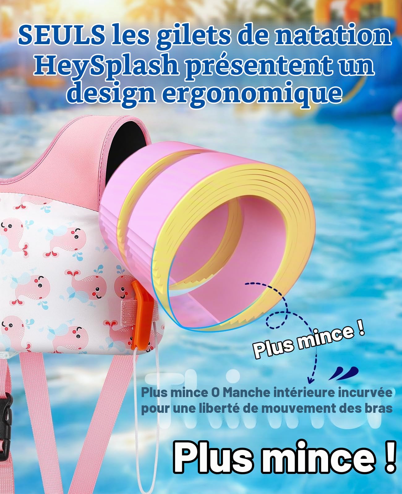 HeySplash Gilet de Natation, Gilet Natation avec Sangle Réglable pour Enfants de 13-30/22-44lbs, Brassard Apprendre à Nager Flotteur de Piscine pour Enfant de 2-6 Ans