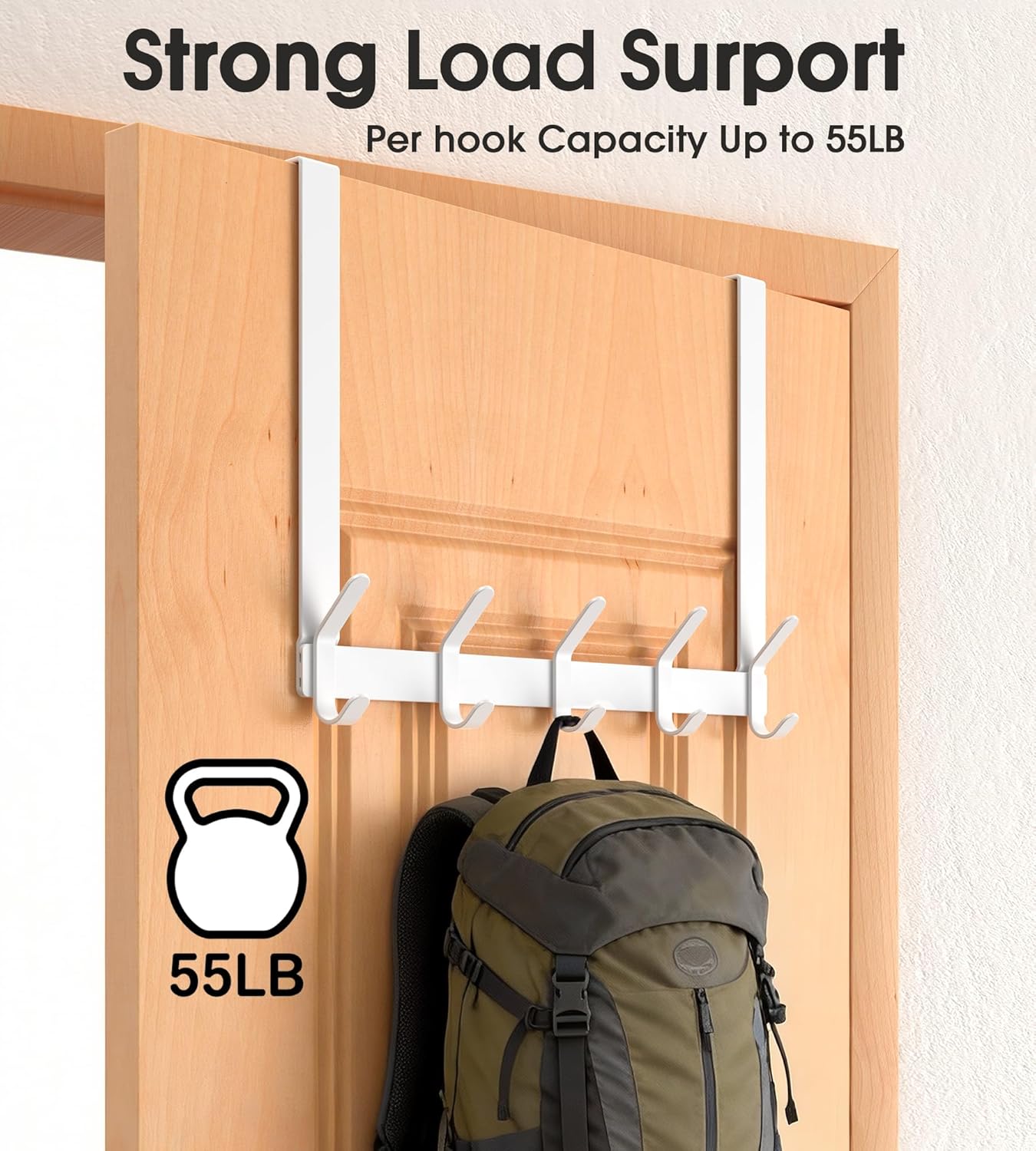 Long Over The Door Hooks Hanger with 15.75" Arms for Easier Access by Shorter, J16U, Perfectly Fits US Standard 1 3/8-inch Doors, Towel Rack Bathroom Organizer Holder, Rustproof, White