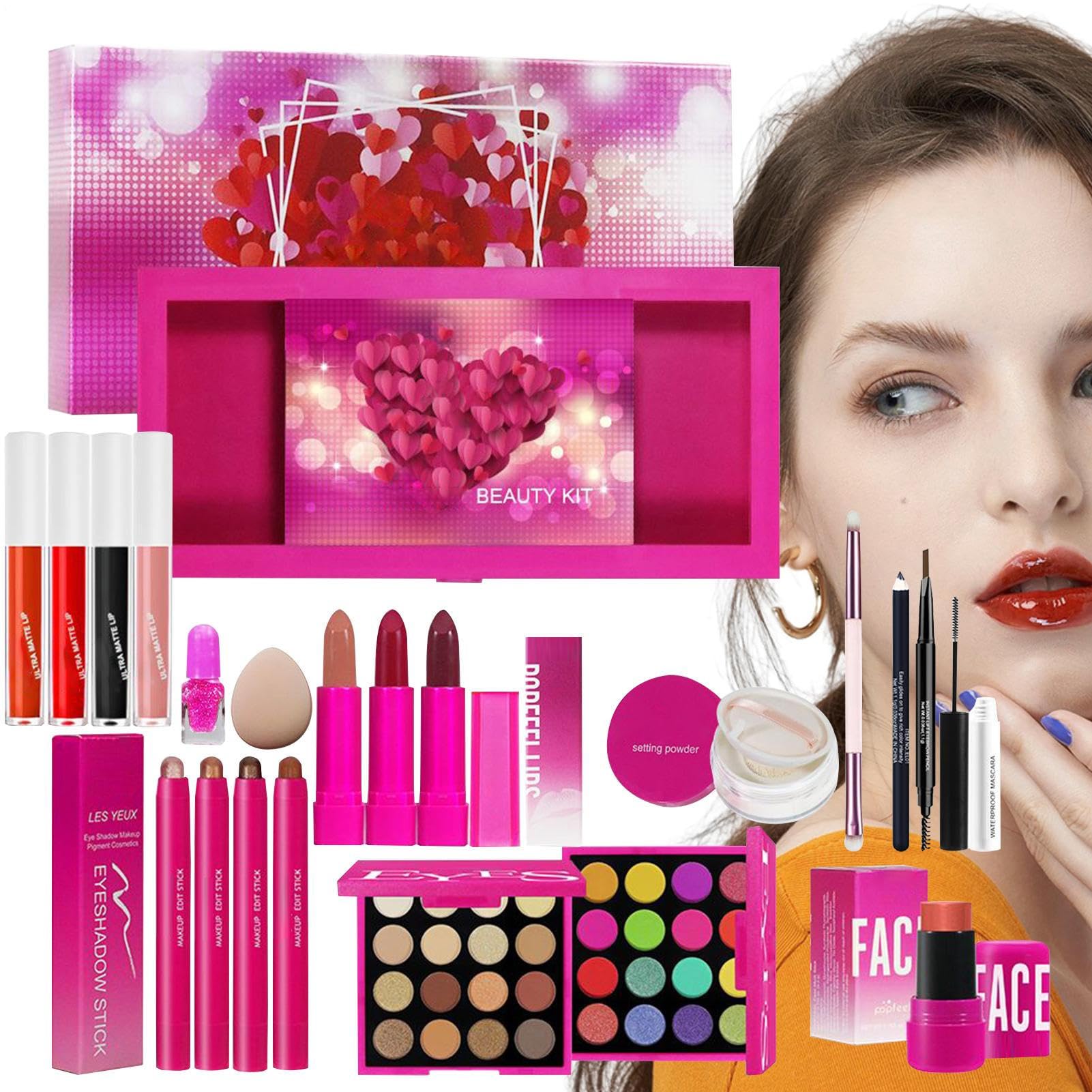 Kit Trucco Donna Set Trucco Viso Femminile | Rossetto Palette Ombretti Blush Cosmetici Con Pennelli Per Palcoscenico Viaggi E Lavoro