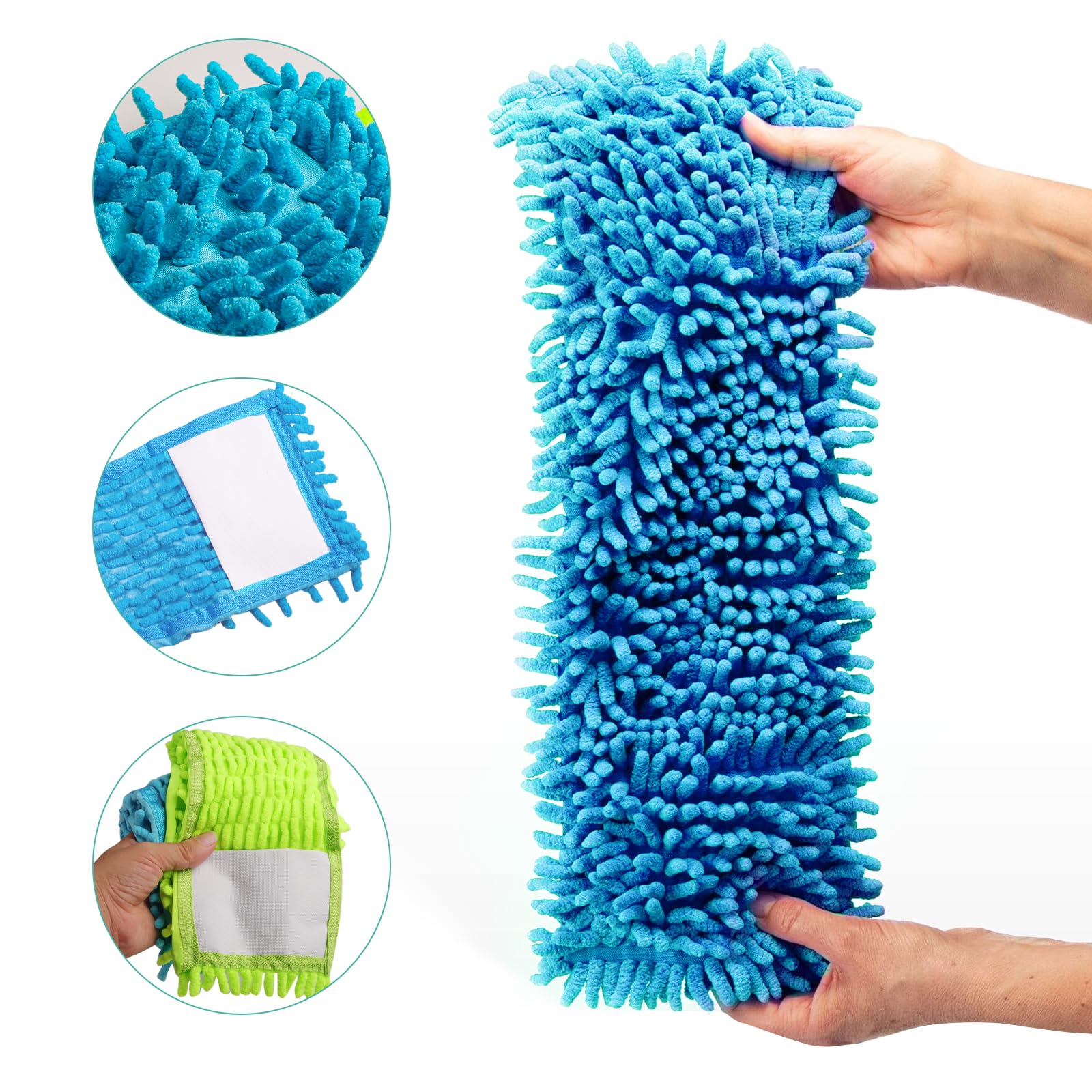 HTTYHT Lot De 6 Housses Vadrouille Chenille Microfibre 42x12cm Bleues Et Vertes Lavables