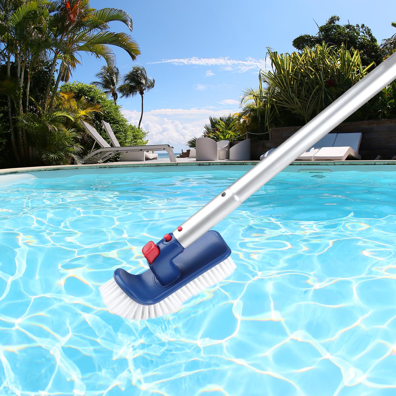 LAlAGO Poolbürste mit Demontage Stange, Poolbürstenkopf zur Reinigung, Drehbare Handscheuerbürsten, Bürsten für Pool für Innen- und oberirdische Schwimmbäder, Spa, Badezimmer, Whirlpool, Küche