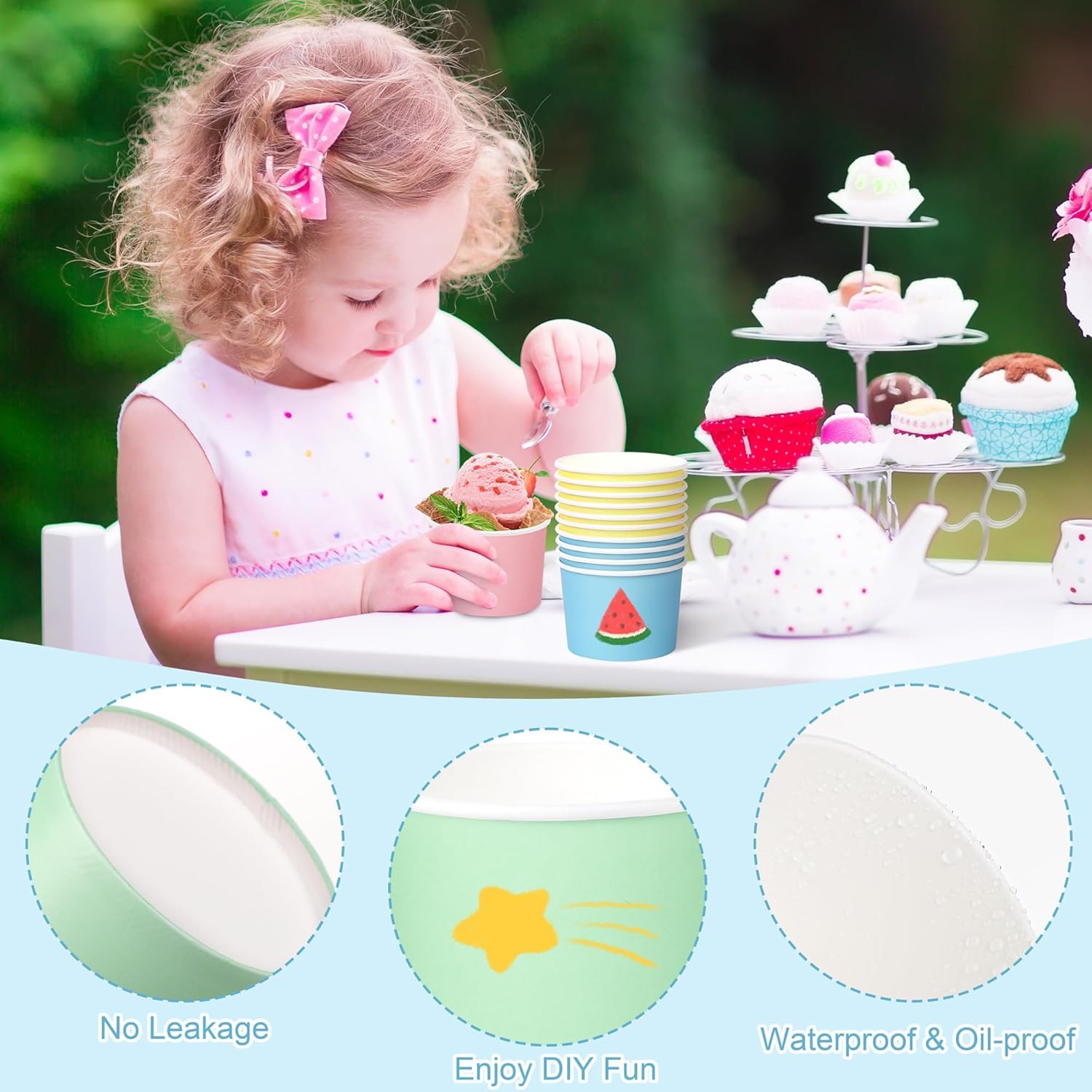 Kochorie 300 Pieces Paper Ice Cream Cups 8oz Disposable Ice Cream Bowls Solid Color Paper Dessert Yogurt Sundae Bowls Hot or Cold Food Containers for Summer Party Supplies (6 Macaron Color) - Image 4