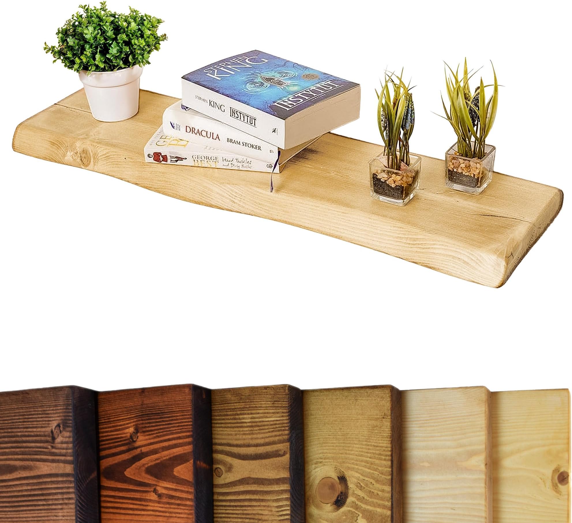 Live Edge Rustic Floating Shelf 12x2 inches, 100cm long - Natural Oak Finish Reclaimed Wood Floating Shelves for Wall Decor, Rustic Wooden Shelves for Bedroom, Living Room, Kitchen, or Bathroom