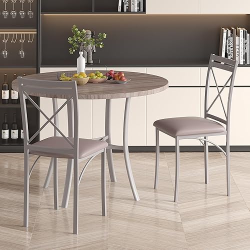 Miniatura 7 de VECELO Juego de 4 sillas de comedor de metal, patas de acero y asientos acolchados de piel sintética para cocina, sala de estar, gris