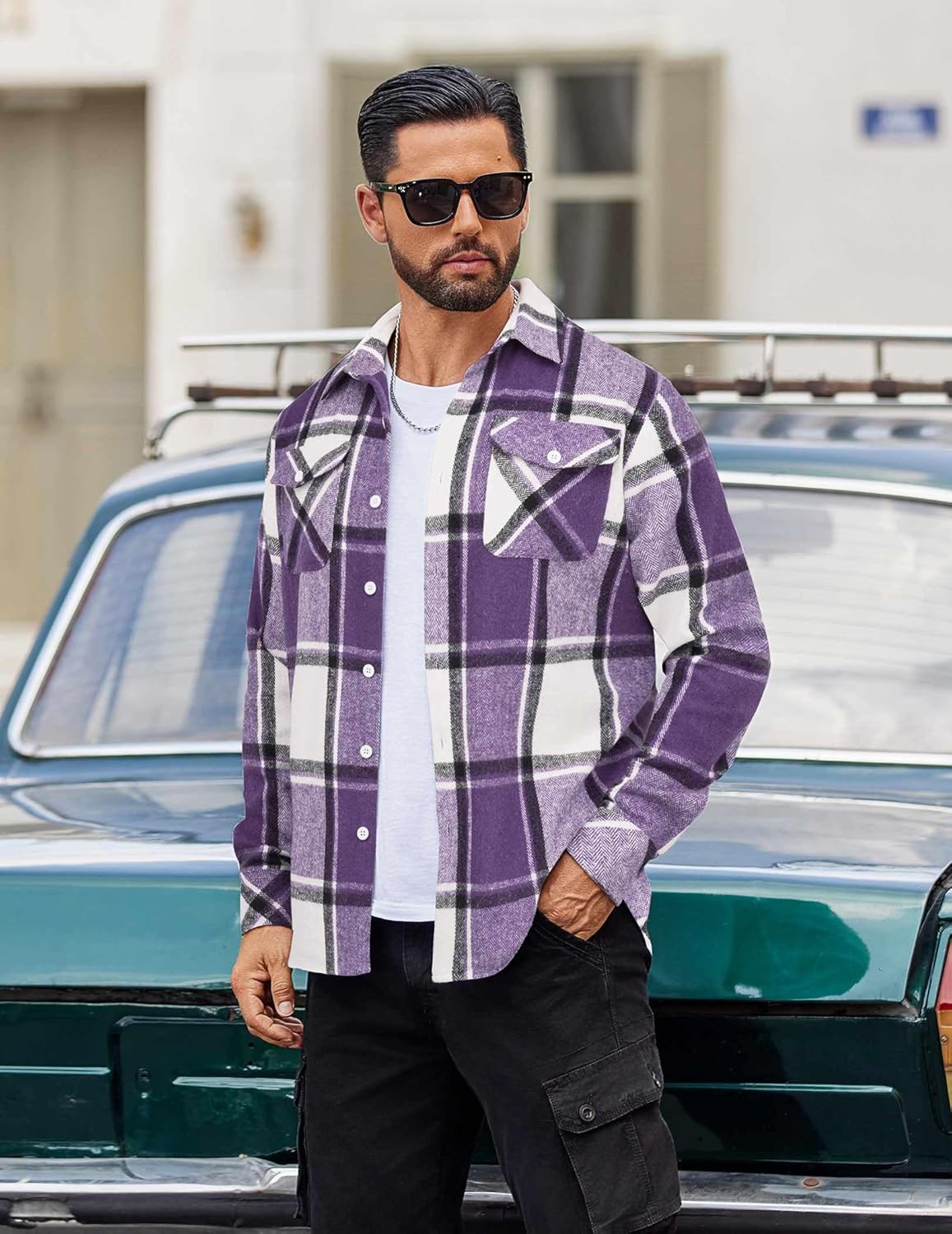 COOFANDY Men Flannel Shirt Casual Button Down Shirt Jacket Long Sleeve Plaid Shirts with Pockets - Image 2