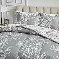 Vista 5 de UOZZI BEDDING - Ropa de cama en una bolsa, 7 piezas tamaño King, color gris con ramas y lunares amarillos, de microfibra suave, reversible