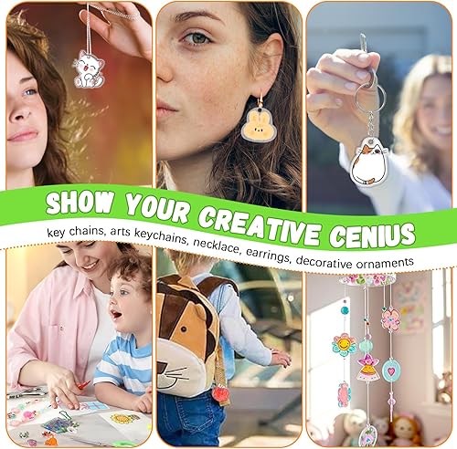 Miniatura 8 de Juego de 225 llaveros de hojas retráctiles imprimibles con 25 hojas de plástico retráctil imprimibles y 200 accesorios para impresora de inyección