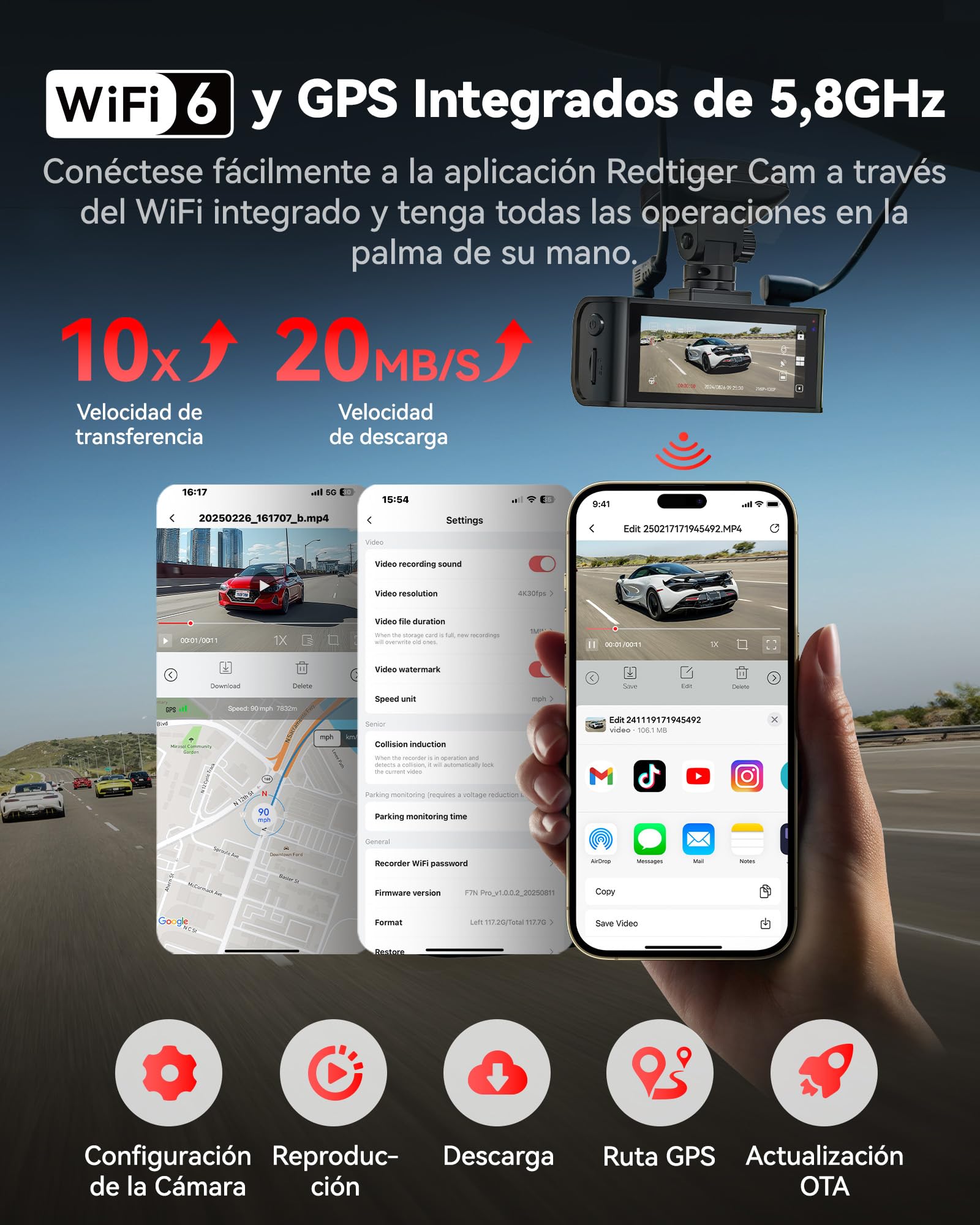 REDTIGER 4K Dash CAM Coche, Sensor STARVIS 2 con Tarjeta de 64GB, 4K/2.5K+1080P Dashcam Dual con WiFi Integrado, GPS, 3.18" IPS, Gran Angular de 170°, Vigilancia de Aparcamiento 24/7