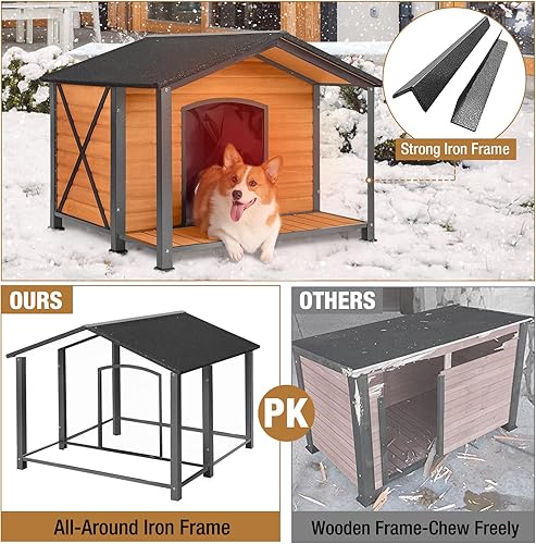 Miniatura 10 de Casa para perros para exteriores e interiores, perrera para invierno, refugio aislado para cachorros para perros pequeños, medianos y grandes, marco