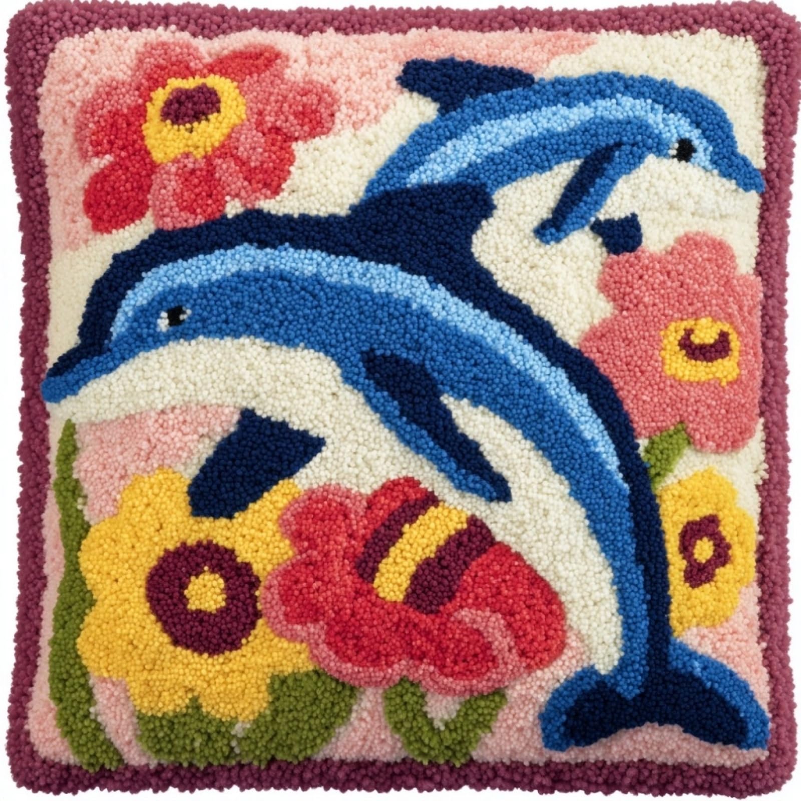 AxiangziK Latch Hook Cushion Kits,Flowers and Dolphins