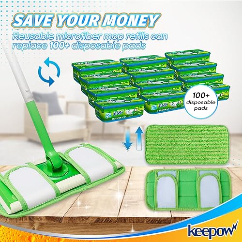 Miniatura 8 de KEEPOW Almohadillas reutilizables para trapeador Swiffer Sweeper, paños de microfibra para barrer en seco, lavables, repuestos de paño de trapeador