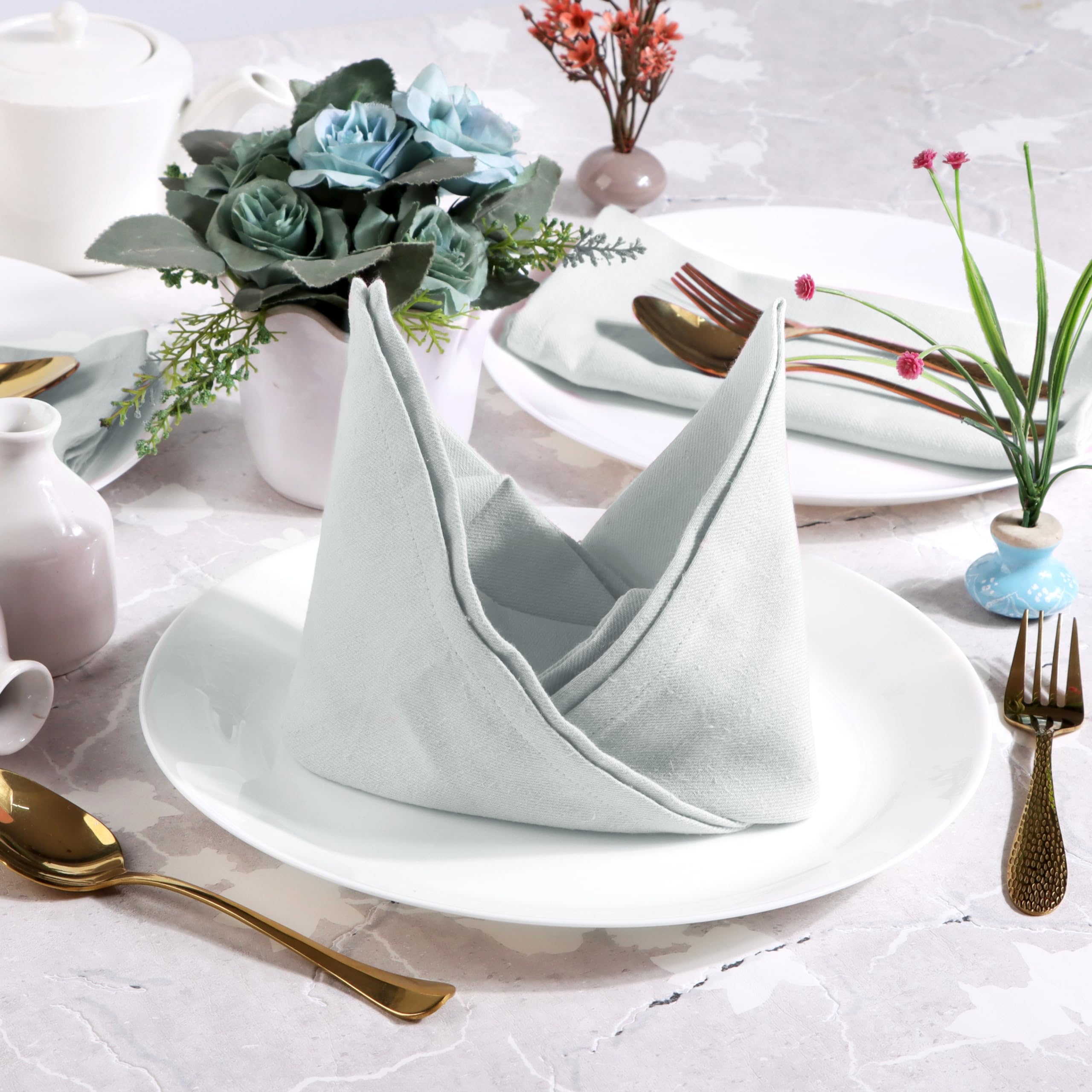 FINGERCRAFT Cloth Dinner Napkins Cotton Fabric Soft White Color Set of 12 Plain Reusable Washable for Dining Home Table Decoration 18x18 Inch - Image 4