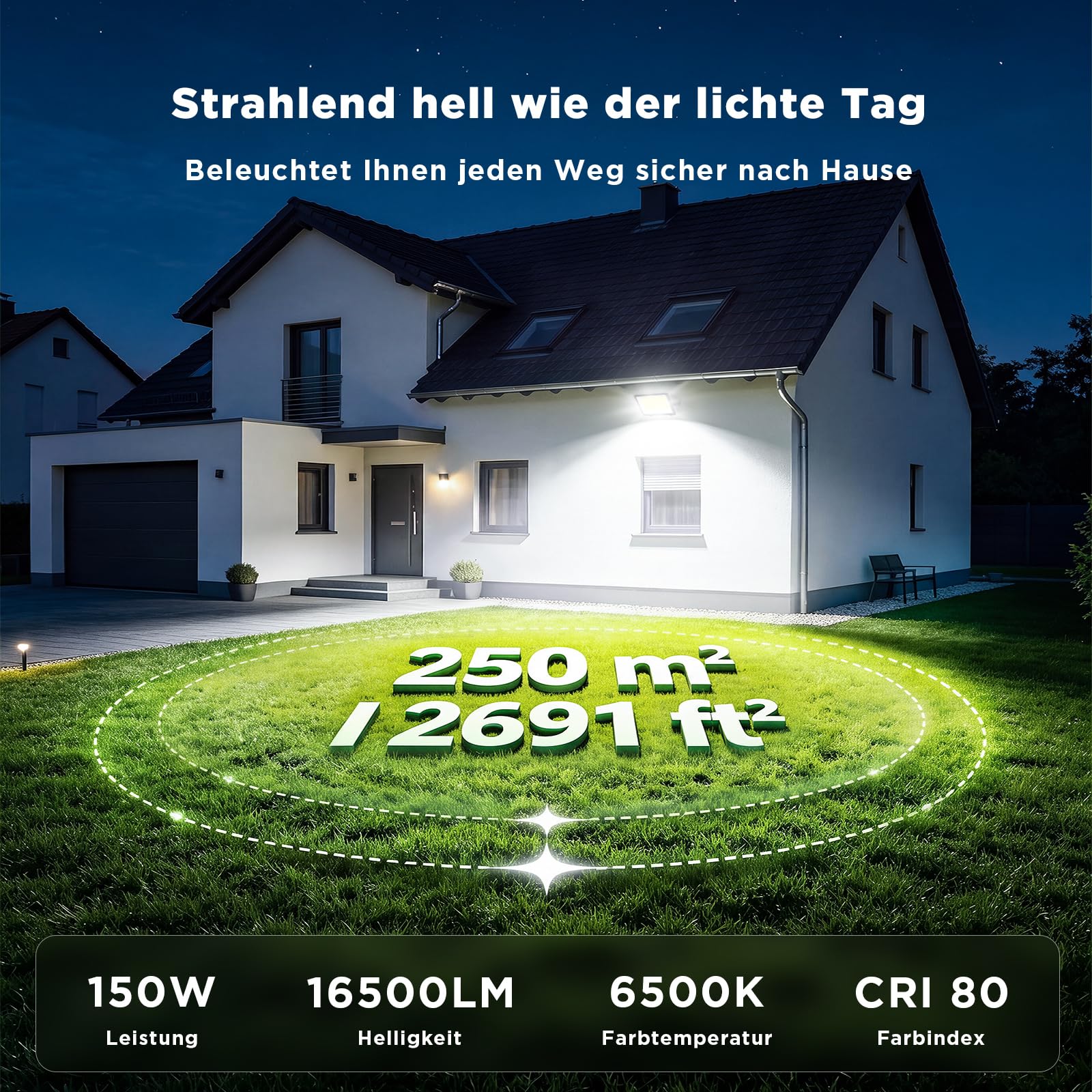Glostars Lot de 4 spots LED d'extérieur 150 W 16500 lm 6500 K