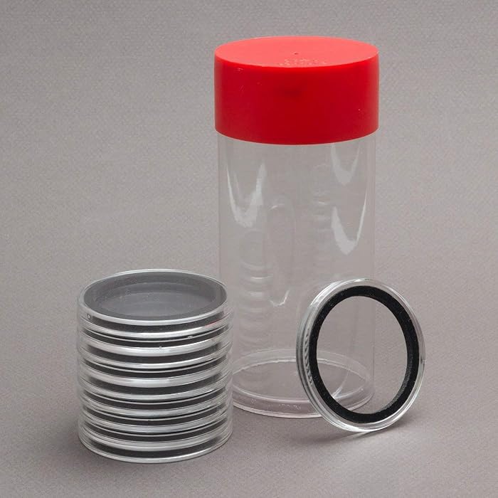 Buy (1) Airtite Coin Holder Storage Container & (10) Black Ring 32mm
