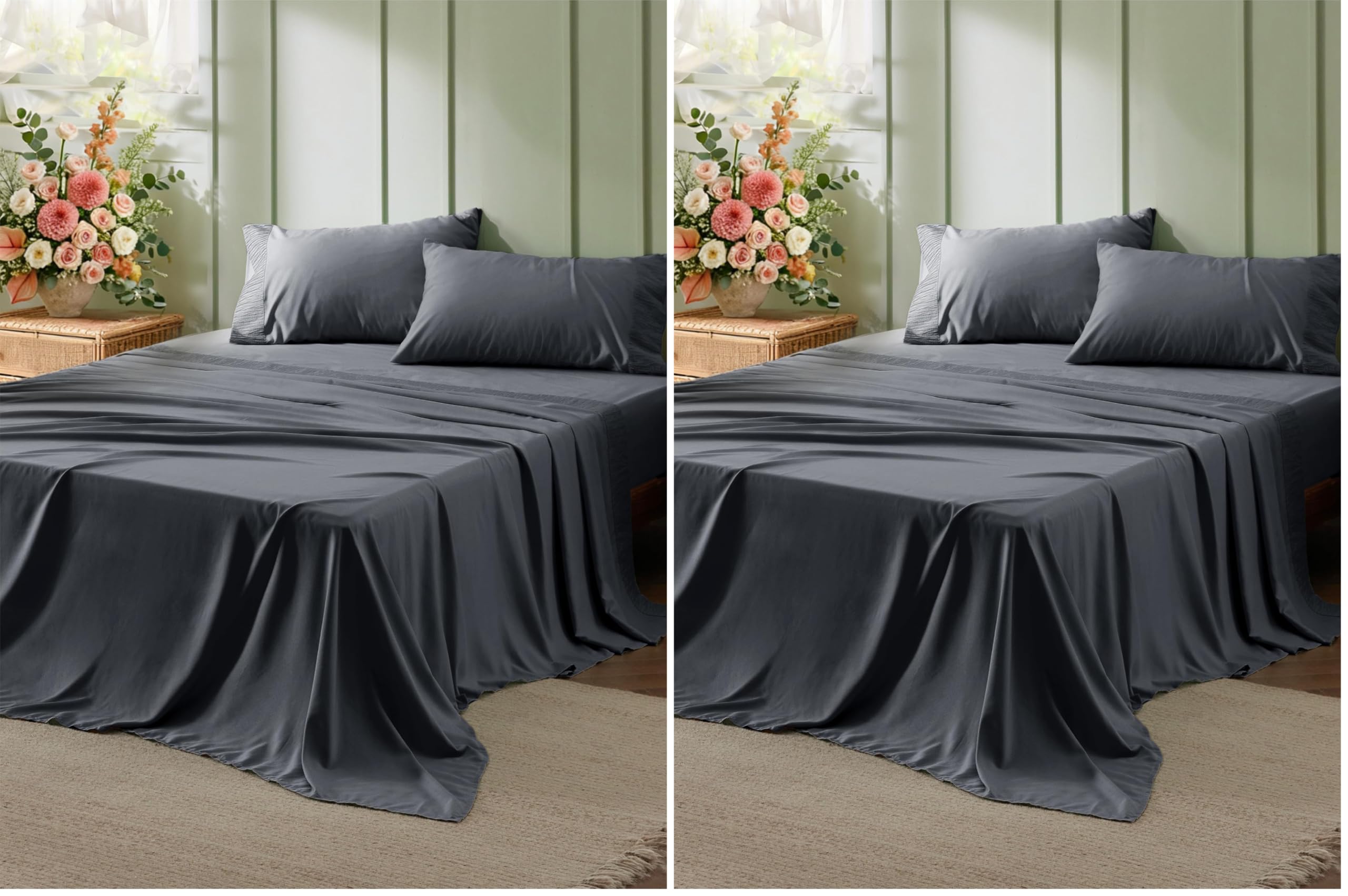 Bedsure California King Sheet Sets - 4 Pieces Soft Cal King Sheets - Breathable &amp; Cooling - Hotel Luxury - Easy Care Polyester Microfiber Bedding for Women, Men, Dark Grey (Pack of 2)