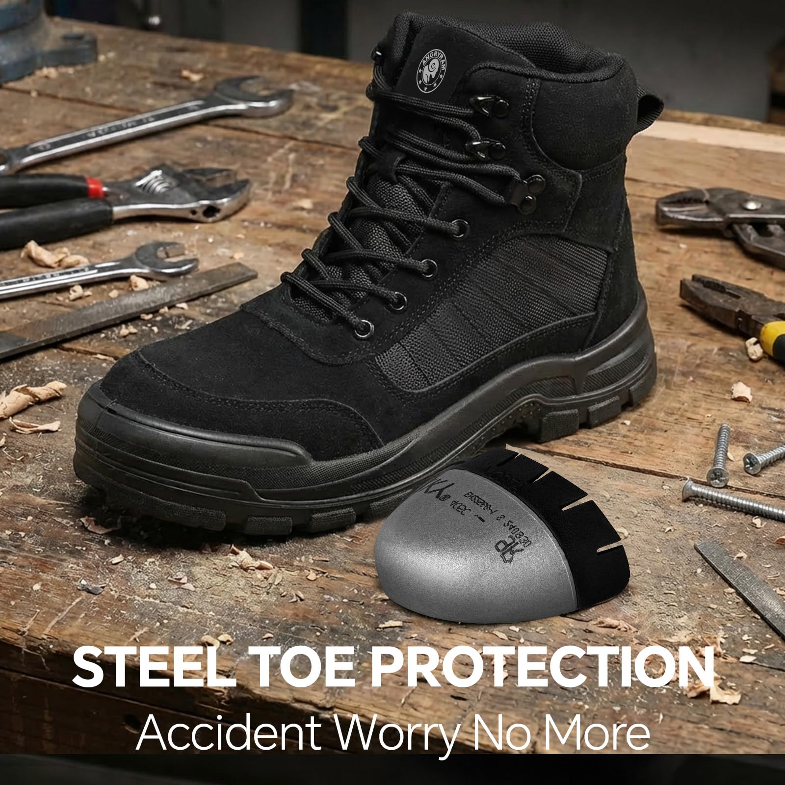 ANGRYRAM Steel Toe Boots for Men Women Lightweight Comfortable Steel Toe Shoes Puncture Proof Slip Resistant Construction Work Boots for Men Indestructible Safety Work Shoes - 4