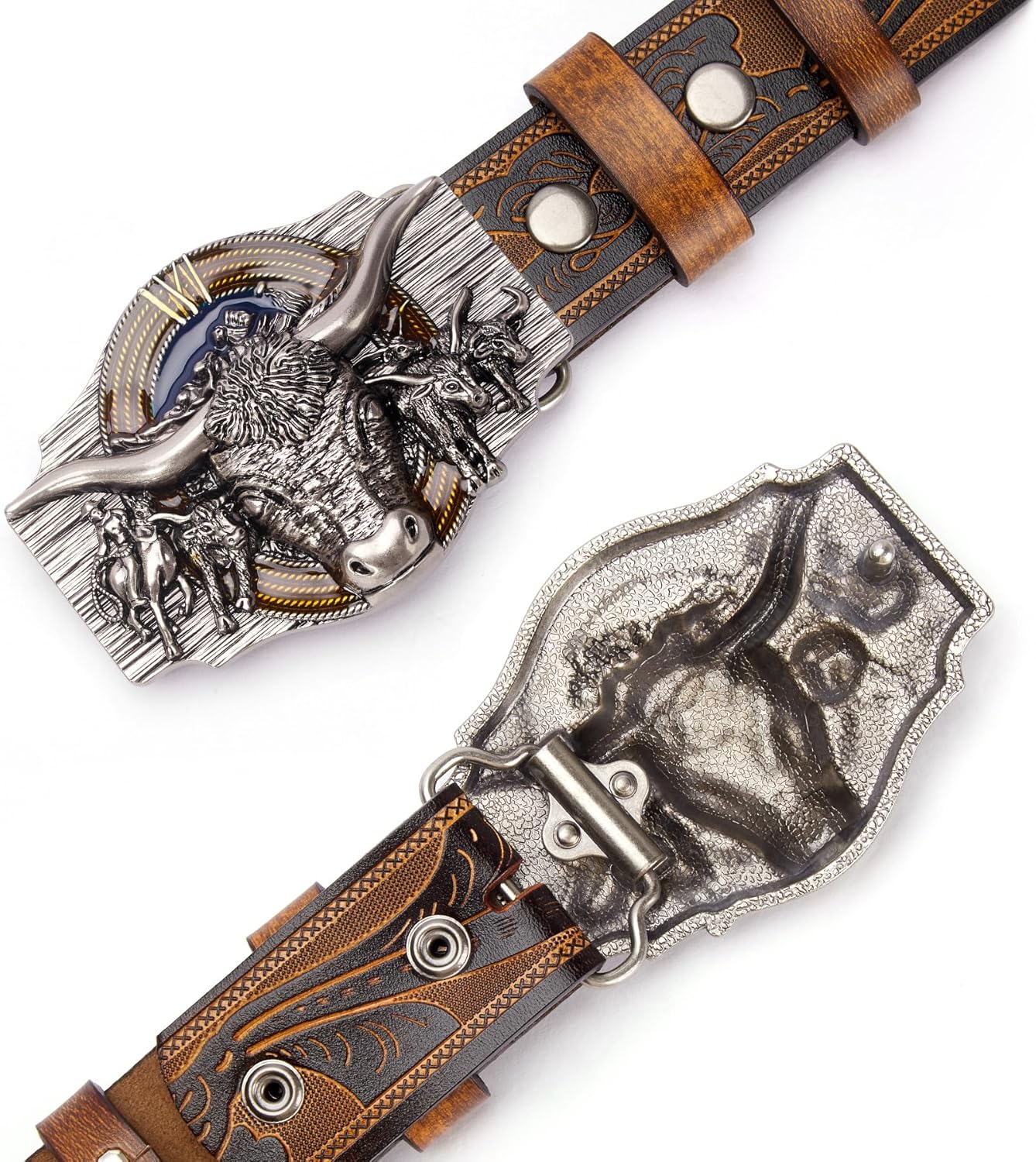 Western Leather Belt for Men Women Cowboy Cowgirl Mens Buckle Belt for Jeans, Country Belt, Ideal Men's Gifts - Image 2