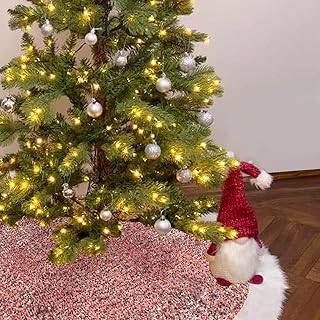 Christmas Tree Skirt 48 inch Shiny Pink Sequin Sparkly with Faux Fur Plu...
