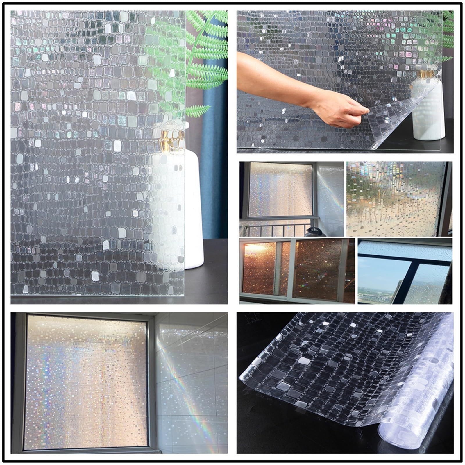 Sichtschutz-Fensterfolie Fenster-Sichtschutzfolie, 3D-Vinyl, nicht klebend, statisch haftend, Dekor, Fensteraufkleber, Wärmeregulierung, Anti-UV-Glastürfolie for die Heim- und Bürodekoration Buntglas-