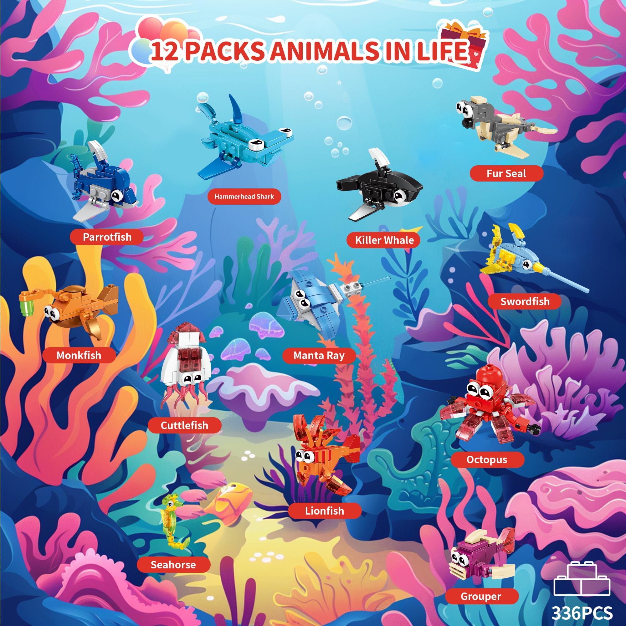 Bambebe 12 Mini Blocchi di Costruzione Animali per Bambini - Regalini Fine Festa Compleanno, Perfetti per Bambini 6-12 Anni, Ideali come Regalo di Compleanno, Premio Scolastico o Gadget per Feste