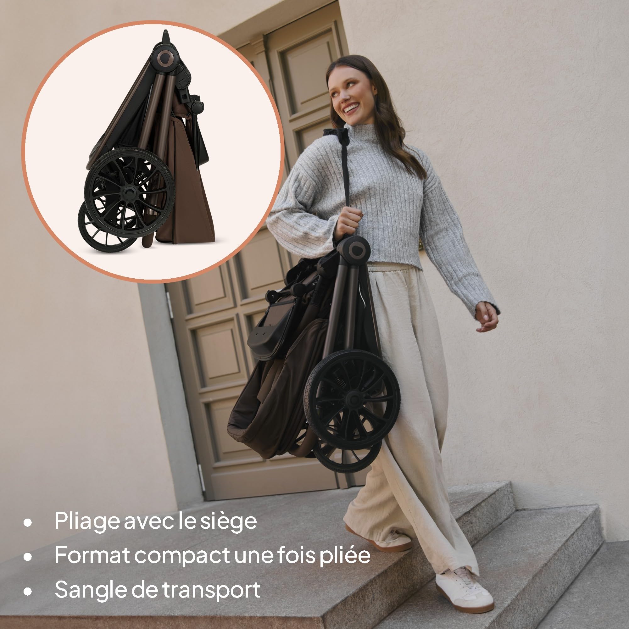 LIONELO Mika Plus Poussette & Buggy, De 6 Mois jusqu'à 22 kg, Roues Tout Terrain avec Suspension Pare-Soleil XXL UPF50+, Dossier et Repose-Pieds Réglables, Hydrofuge, Léger Pliable, Marron